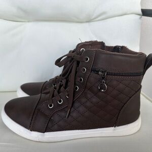 hash bubbie Women's High top Sneakers Lace up PU Leather Fashion Shoes Black Boo